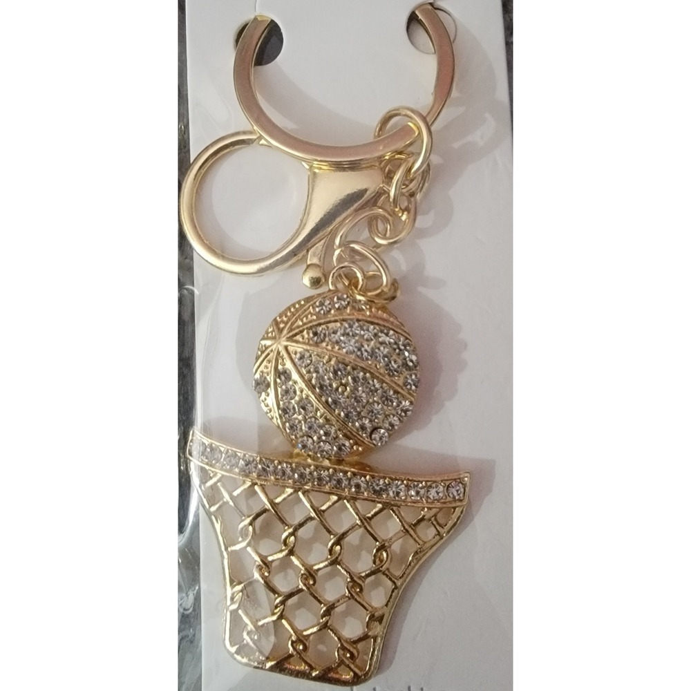 Mint Gold Tone‎ Rhinestone Basketball Hoop and Ball Keychain  NWT 7.00 EACH